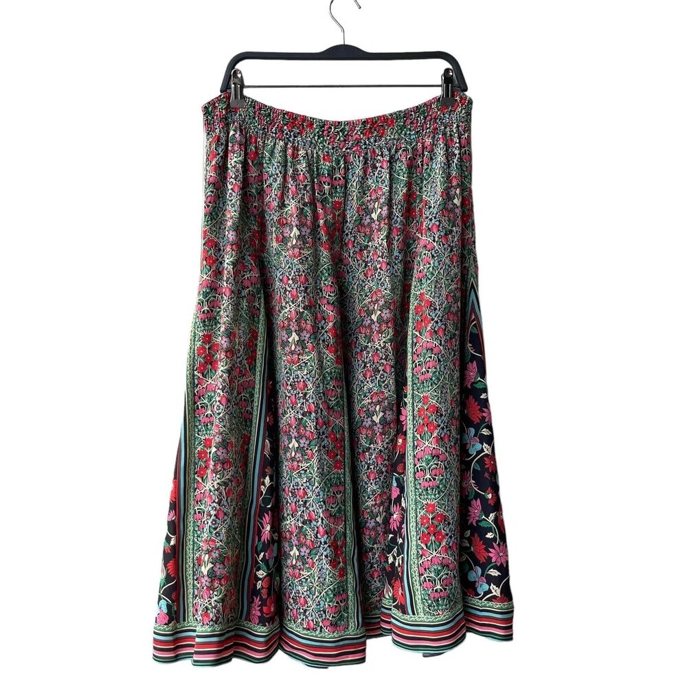 Vtg Diane Freis Georgette Skirt Floral Smocked Waisted Multicolor Peasant L/XL
